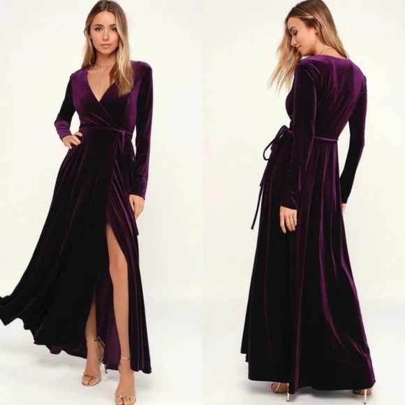 Lulus Jacinda Plum Purple Velvet Wrap Maxi S Dress Wedding Party Formal Dark - Picture 1 of 12